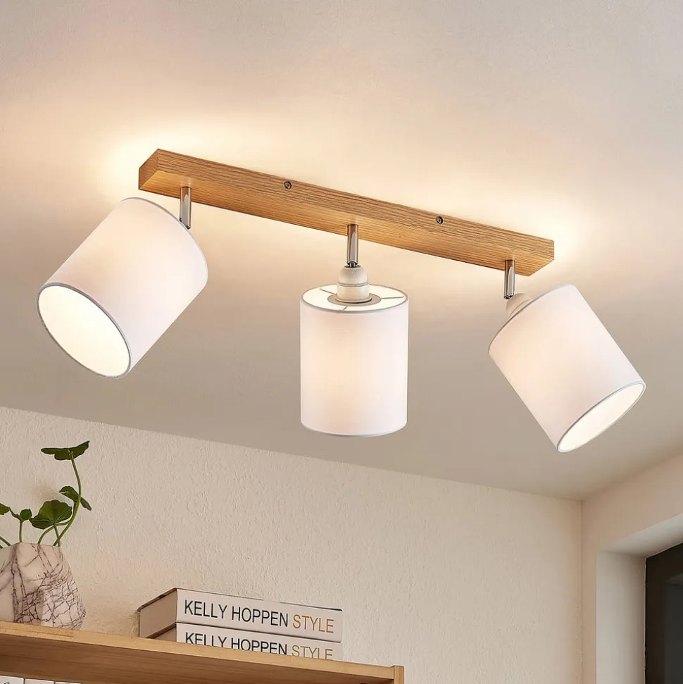 Lindby loftspot Imarin, 56 cm, 3 lyskilder, hvid, træ