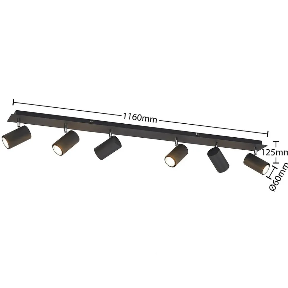 Lindby loftspot Joffrey, 116 cm, sort, 6 lyskilder, GU10