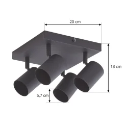 Lindby loftspot Jorell, sort, 20 cm, sort, 4 lyskilder.