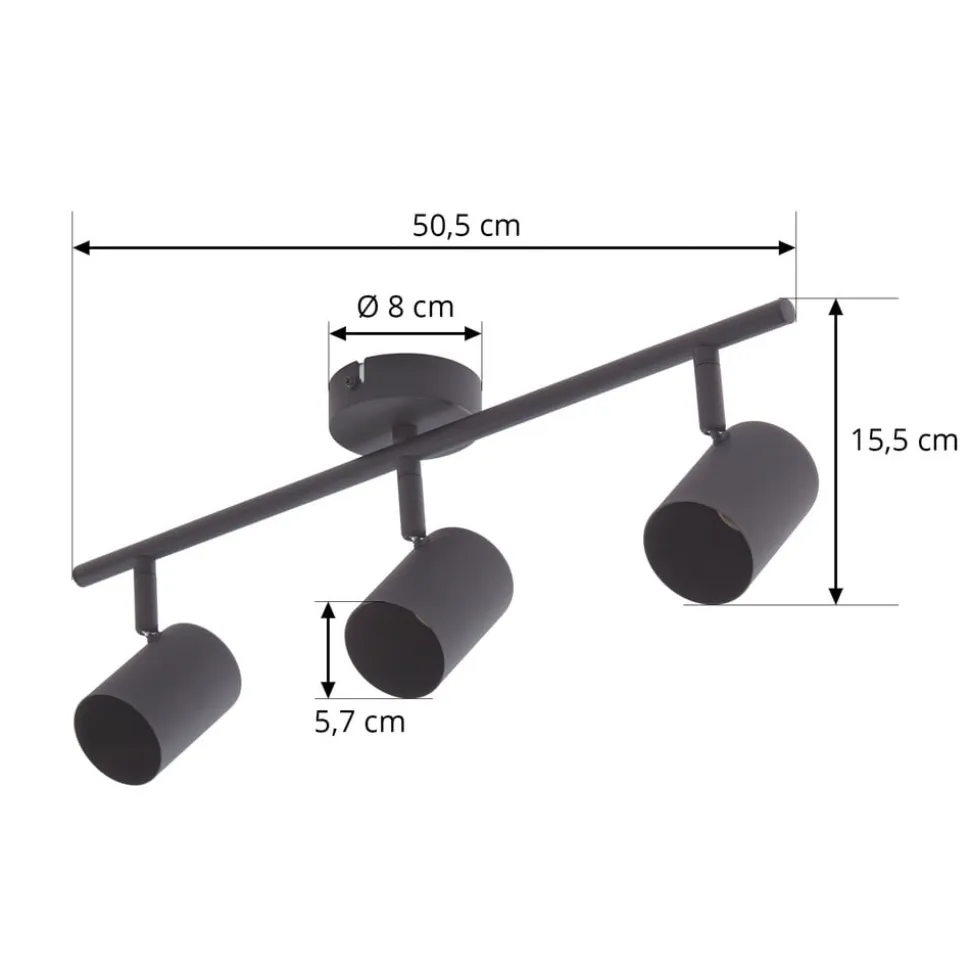 Lindby loftspot Jorell, sort, 51 cm, 3 lyskilder, GU10