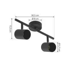 Lindby loftspot Jorell, sort, 31 cm, 2 lyskilder, GU10