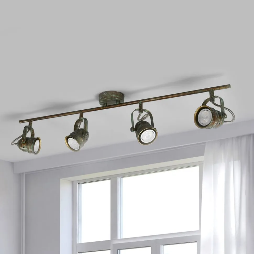 Lindby loftspot Leonor, 4 lyskilder, grøn, metal, 78 cm