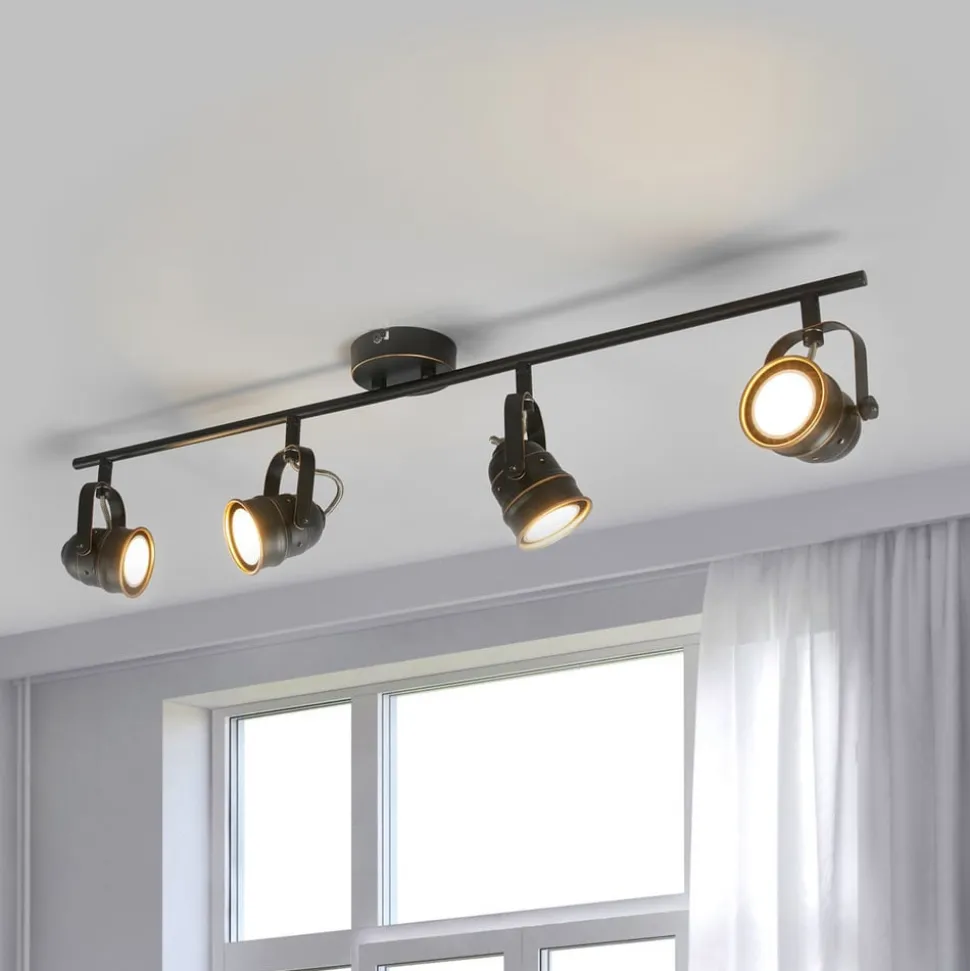 Lindby loftspot Leonor, 4 lyskilder, sort, metal, 78 cm