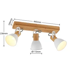 Lindby loftspot Merela, hvid, 45 cm, 3 lyskilder, træ, E14
