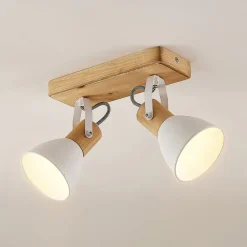 Lindby loftspot Merela, hvid, 28 cm, 2 lyskilder, træ, E14