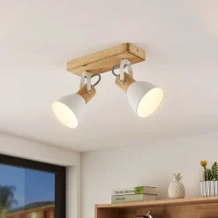 Lindby loftspot Merela, hvid, 28 cm, 2 lyskilder, træ, E14