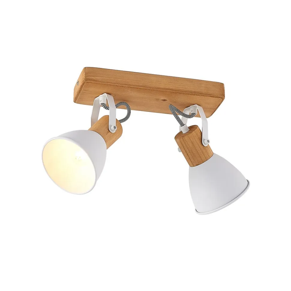 Lindby loftspot Merela, hvid, 28 cm, 2 lyskilder, træ, E14