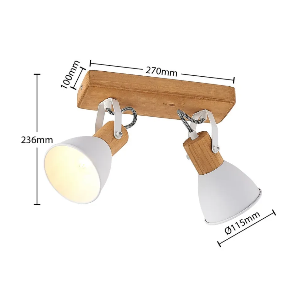 Lindby loftspot Merela, hvid, 28 cm, 2 lyskilder, træ, E14