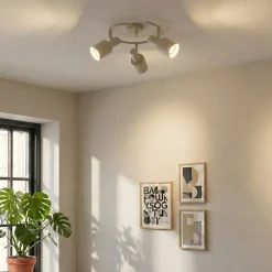 Lindby loftspot Ovelia, beige, 3 lyskilder, metal, E27