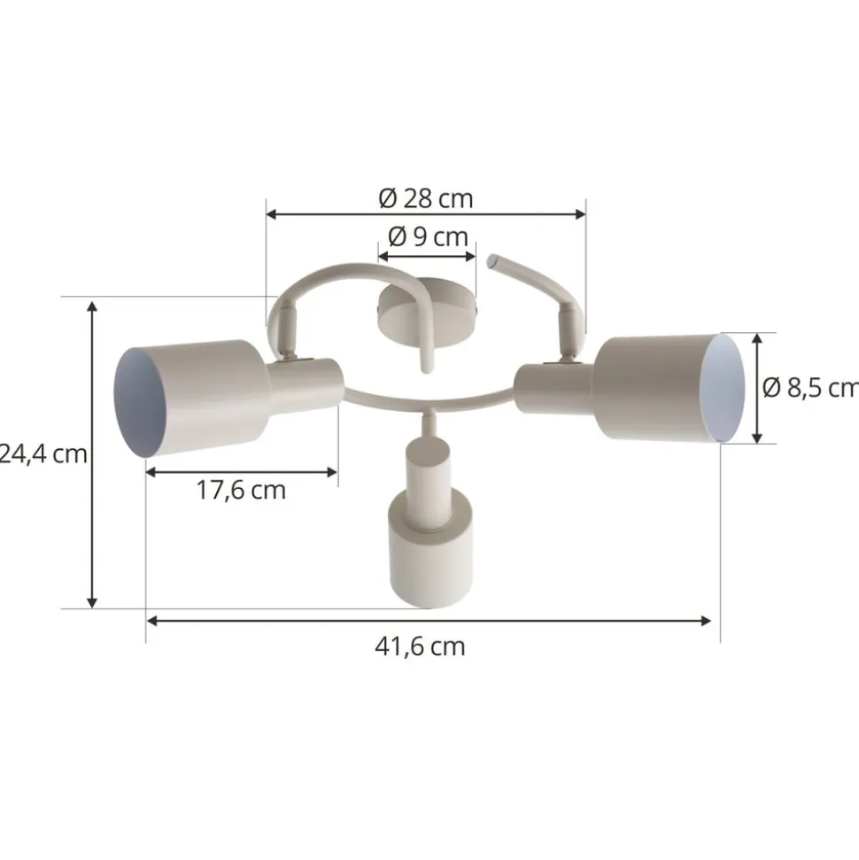 Lindby loftspot Ovelia, beige, 3 lyskilder, metal, E27