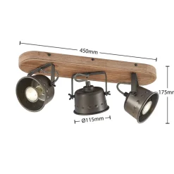 Lindby loftspot Rubinjo, 45 cm, 3 lyskilder, træ, GU10