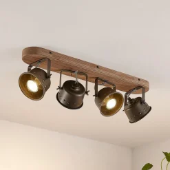 Lindby loftspot Rubinjo, 62 cm, 4 lyskilder, træ, GU10