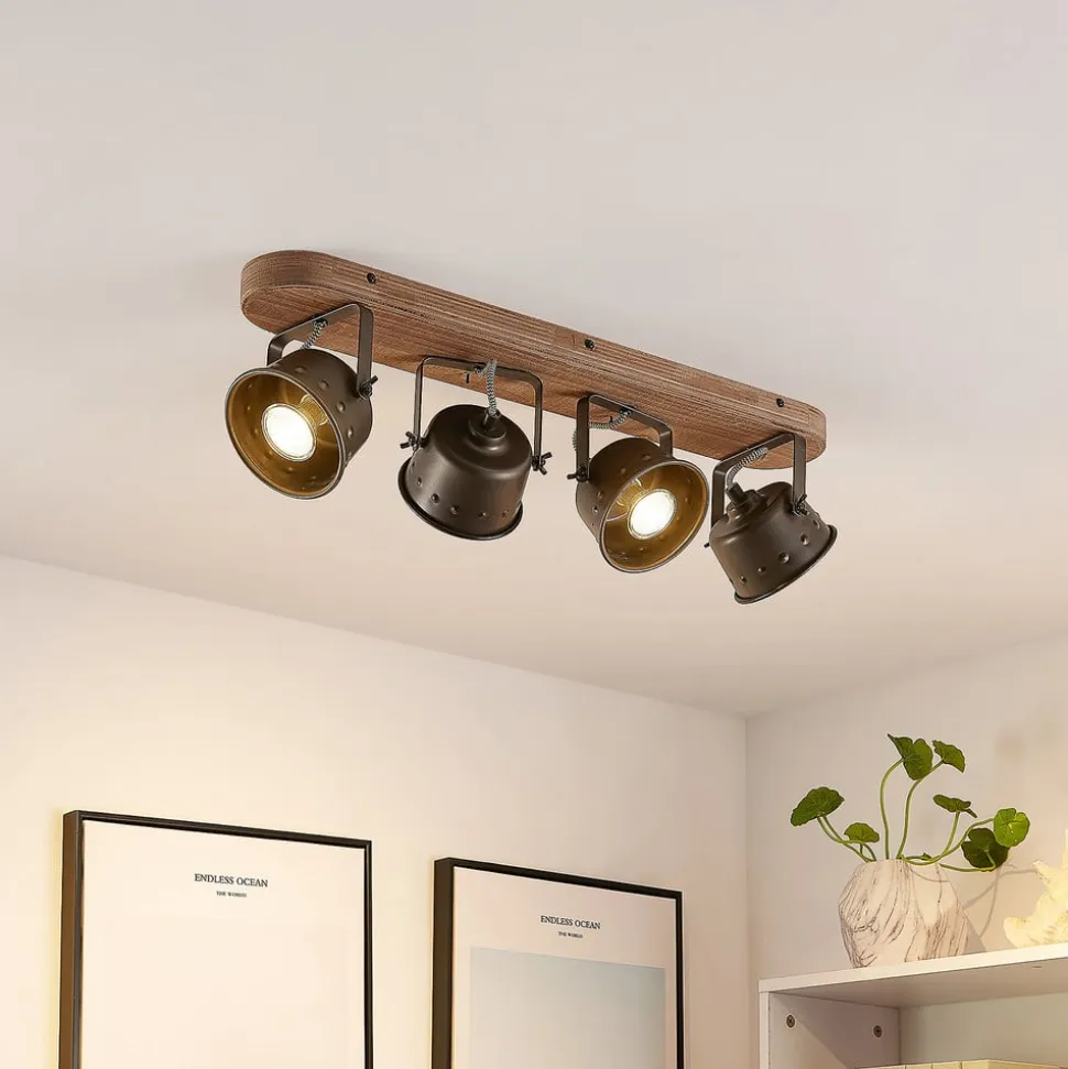 Lindby loftspot Rubinjo, 62 cm, 4 lyskilder, træ, GU10