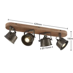 Lindby loftspot Rubinjo, 62 cm, 4 lyskilder, træ, GU10