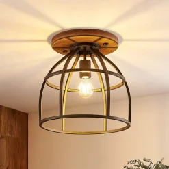 Lindby loftspot Rutger, Ø 34 cm, træ, bur, E27