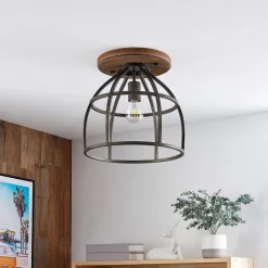 Lindby loftspot Rutger, Ø 34 cm, træ, bur, E27