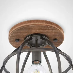 Lindby loftspot Rutger, Ø 34 cm, træ, bur, E27