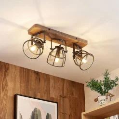 Lindby loftspot Rutger, 52 cm, 3 lyskilder, træ, bur, E14