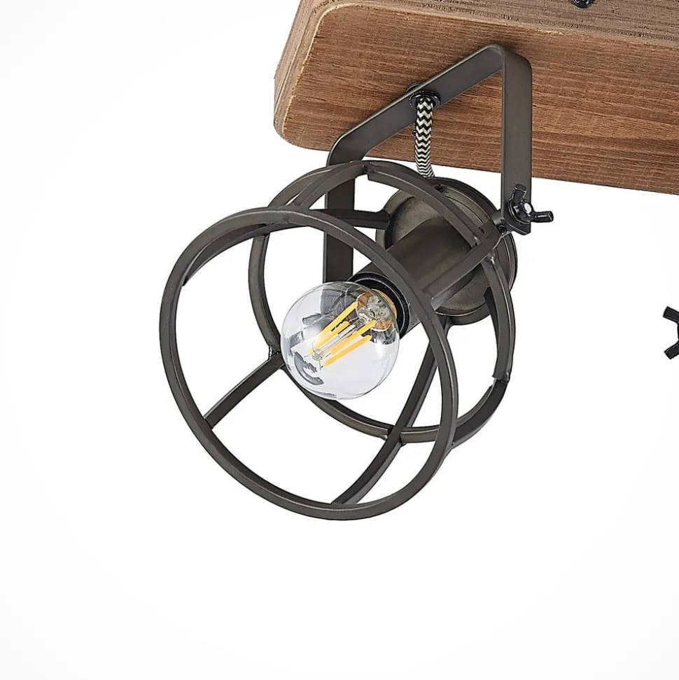 Lindby loftspot Rutger, 52 cm, 3 lyskilder, træ, bur, E14