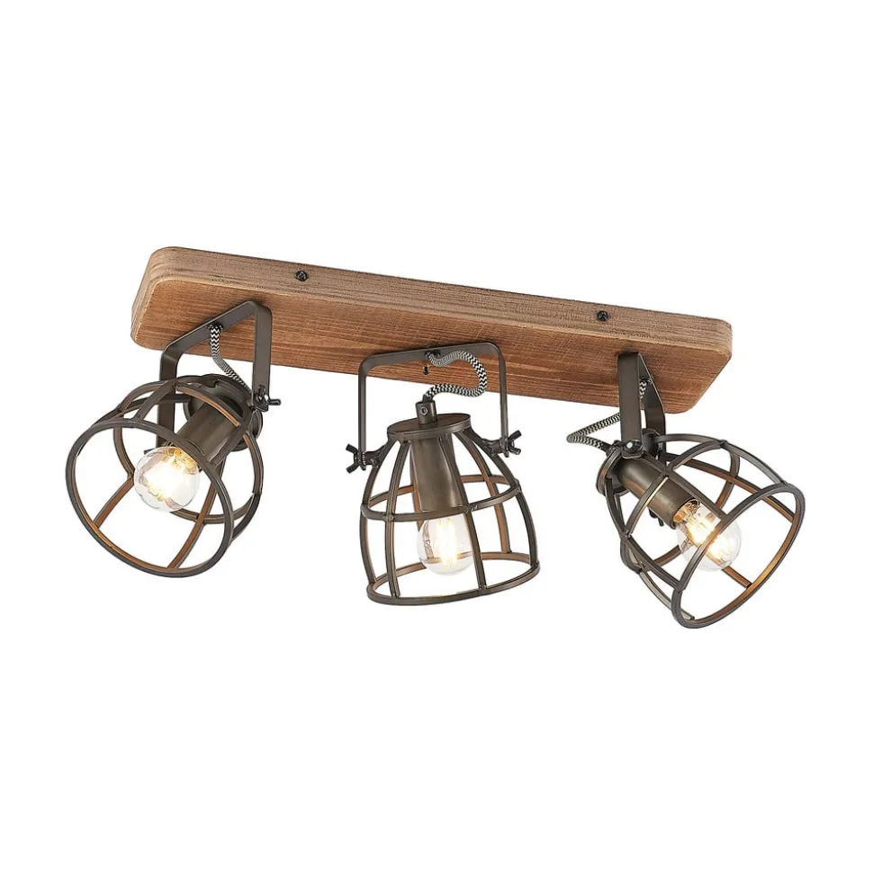 Lindby loftspot Rutger, 52 cm, 3 lyskilder, træ, bur, E14