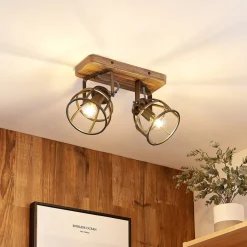 Lindby loftspot Rutger, 36 cm, 2 lyskilder, træ, bur, E14