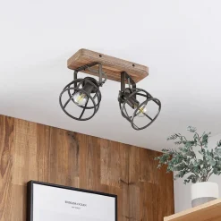 Lindby loftspot Rutger, 36 cm, 2 lyskilder, træ, bur, E14
