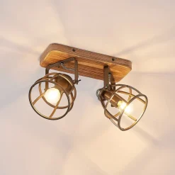 Lindby loftspot Rutger, 36 cm, 2 lyskilder, træ, bur, E14
