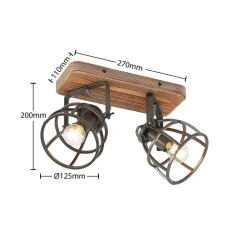 Lindby loftspot Rutger, 36 cm, 2 lyskilder, træ, bur, E14
