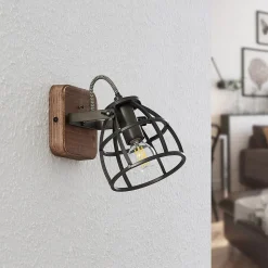 Lindby loftspot Rutger, 16 cm, 2 lyskilder, træ, bur, E14