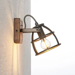 Lindby loftspot Rutger, 16 cm, 2 lyskilder, træ, bur, E14