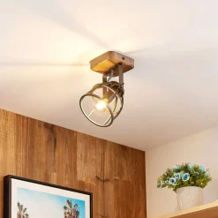 Lindby loftspot Rutger, 16 cm, 2 lyskilder, træ, bur, E14