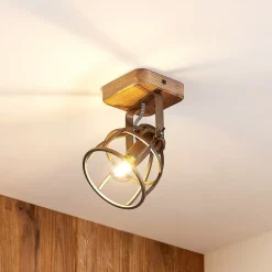 Lindby loftspot Rutger, 16 cm, 2 lyskilder, træ, bur, E14