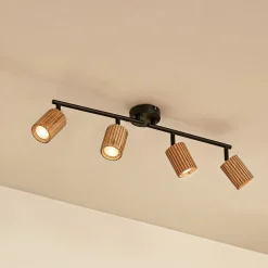 Lindby loftspot Stralino, 4 lyskilder, længde 60 cm, træ