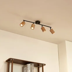 Lindby loftspot Stralino, 4 lyskilder, længde 60 cm, træ