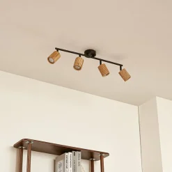 Lindby loftspot Stralino, 4 lyskilder, længde 60 cm, træ