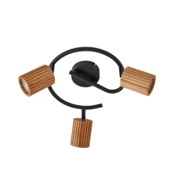 Lindby loftspot Stralino, 3 lyskilder, Ø31cm, træ, GU10