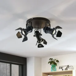 Lindby loftspot Tilen, 3 lyskilder, sort, metal, Ø 54cm