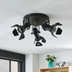 Lindby loftspot Tilen, 3 lyskilder, sort, metal, Ø 54cm