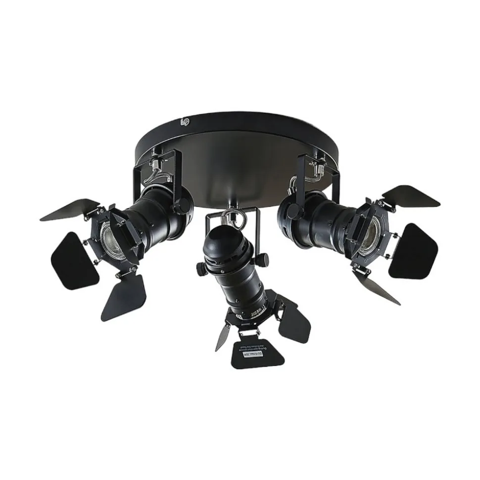 Lindby loftspot Tilen, 3 lyskilder, sort, metal, Ø 54cm