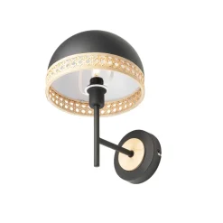 Lindby Lonnaris væglampe med rattan, sort