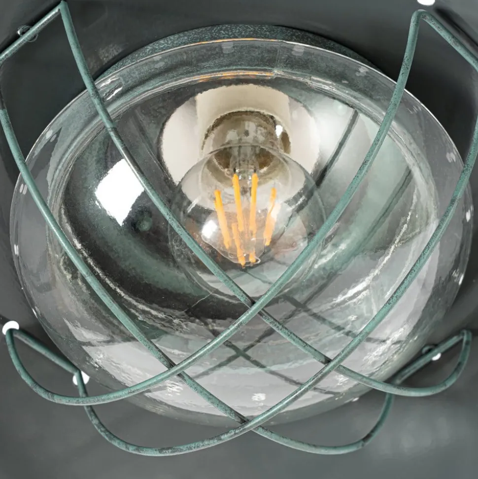 Lindby Louisanne loftlampe, grågrøn, metal, Ø 35cm