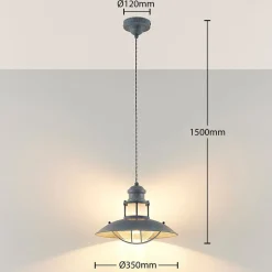 Lindby Louisanne pendellampe, Ø35cm, grågrøn, metal, glas