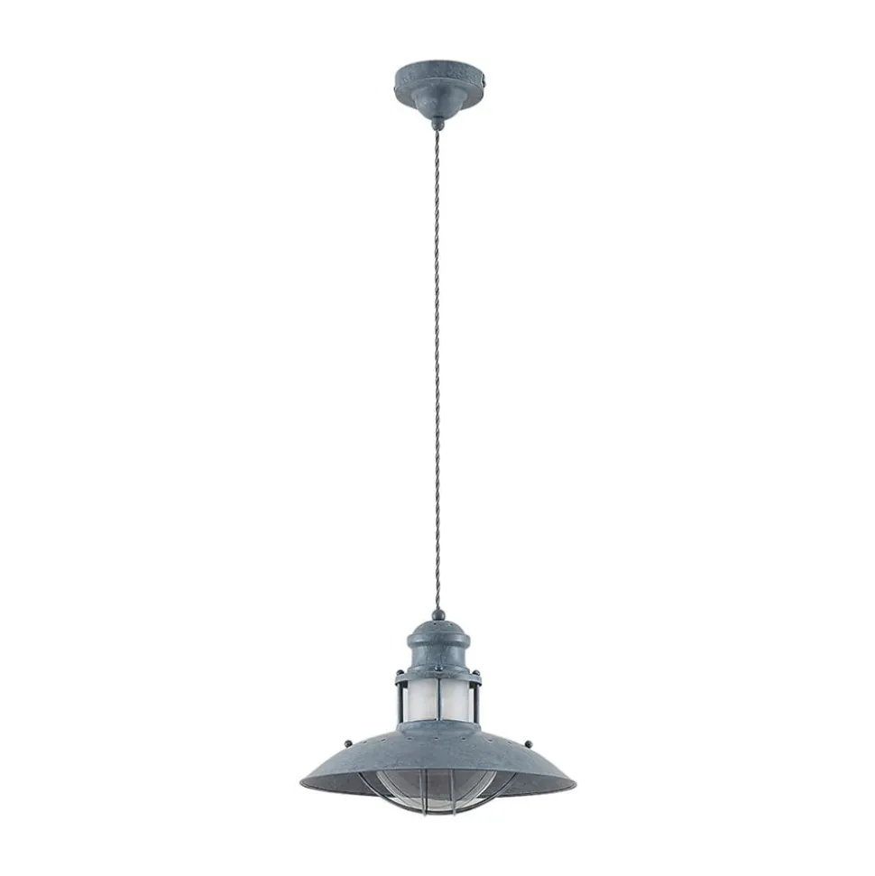 Lindby Louisanne pendellampe, Ø35cm, grågrøn, metal, glas