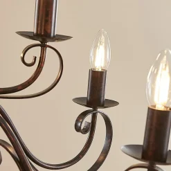 Lindby lysekrone Caleb, 9 lyskilder, rustfarvet, metal, E14