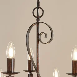 Lindby lysekrone Caleb, 9 lyskilder, rustfarvet, metal, E14