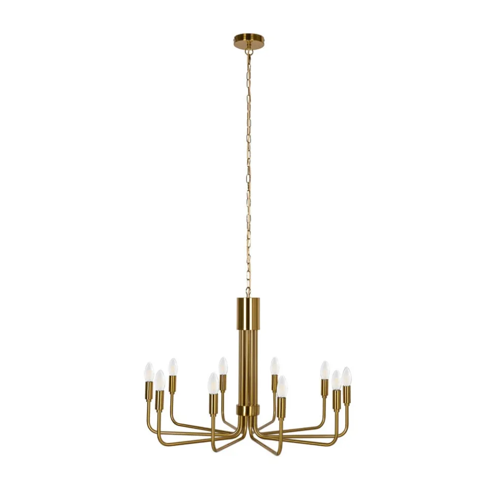 Lindby lysekrone Elanova, messing, 10 lyskilder, Ø 80 cm, E14