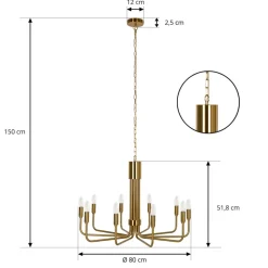 Lindby lysekrone Elanova, messing, 10 lyskilder, Ø 80 cm, E14