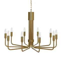 Lindby lysekrone Elanova, messing, 10 lyskilder, Ø 80 cm, E14