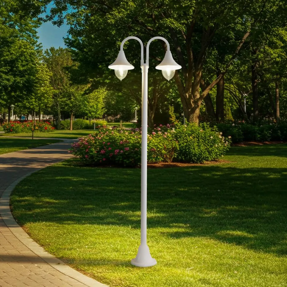 Lindby Madea udendørslampe, hvid, 2 lyskilder, 213 cm, E27, IP44