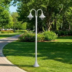 Lindby Madea udendørslampe, hvid, 2 lyskilder, 213 cm, E27, IP44